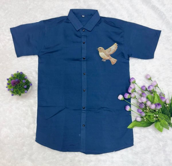Seamless Blue Men Printed Cotton Shirt with Matching Dhoti at Wholesale Rate Mens Shirt