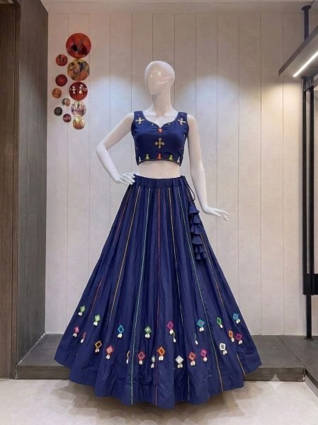 Seamless Blue Rayon Cotton Lehenga Choli with Side Pocket At Manufacturer Rate Navratri Lehnega Choli