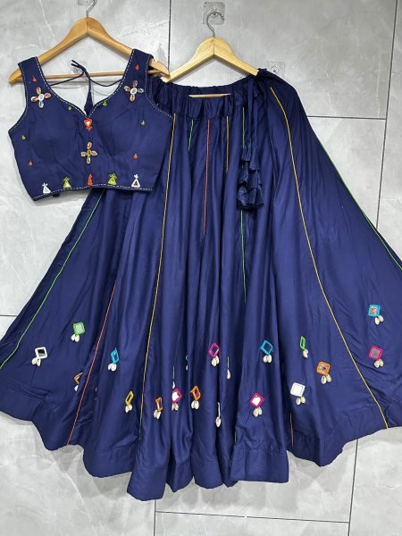 Seamless Blue Rayon Cotton Lehenga Choli with Side Pocket At Manufacturer Rate Navratri Lehnega Choli