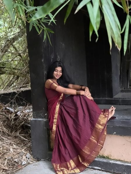 Seamless Brown South Indian Wedding Wear Kanchi Cotton Lehenga Choli Half Saree Lehenga