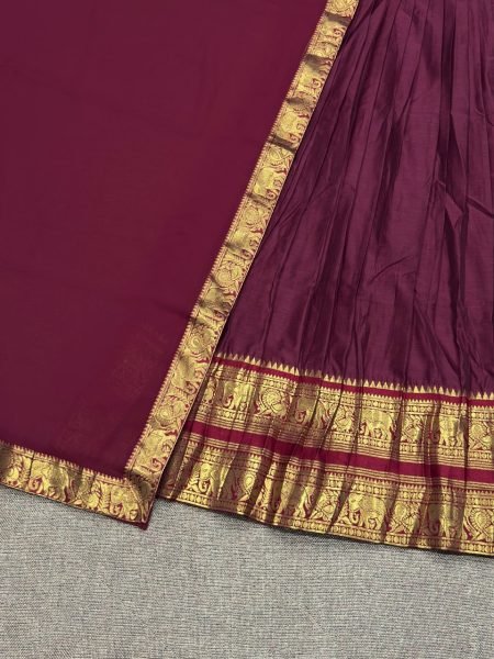 Seamless Brown South Indian Wedding Wear Kanchi Cotton Lehenga Choli Half Saree Lehenga