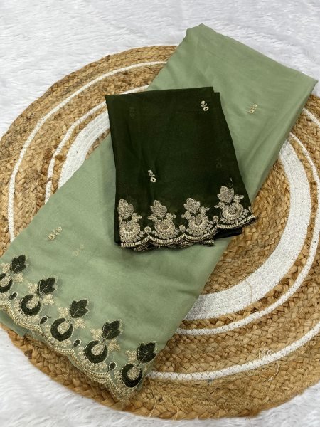 Seamless Green Designer Embroidered Star Georgette Saree at Manufacturer Price Georgette Sarees Wholesale