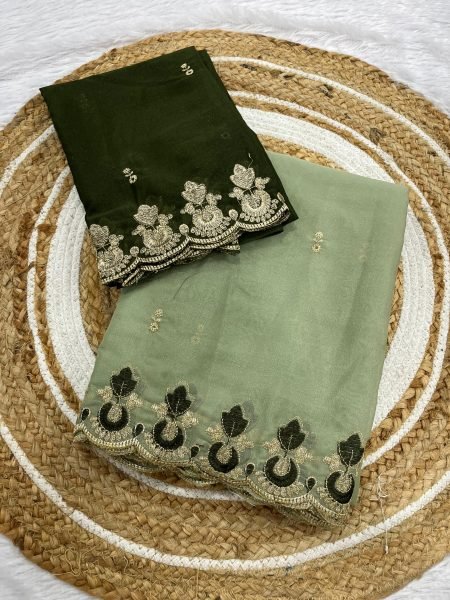Seamless Green Designer Embroidered Star Georgette Saree at Manufacturer Price Georgette Sarees Wholesale