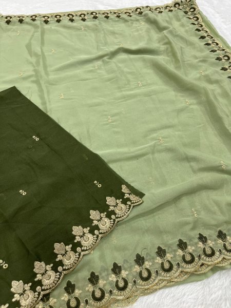 Seamless Green Designer Embroidered Star Georgette Saree at Manufacturer Price Georgette Sarees Wholesale