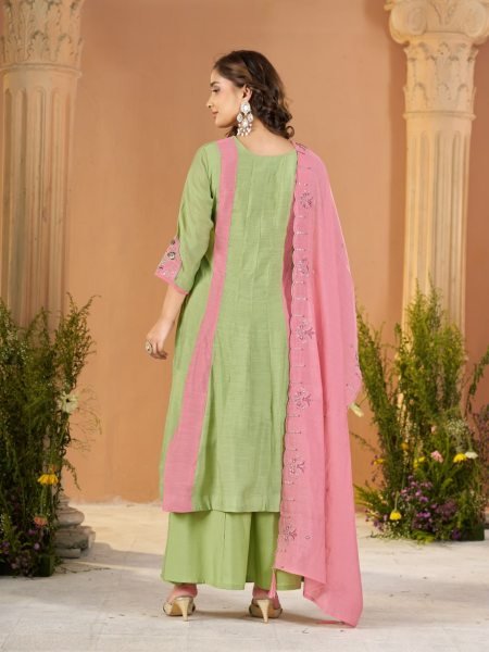 Seamless Green Mal Chanderi Anarkali Kurti Palazzo Set with Real Hand Embroidery Anarkali Kurtis 