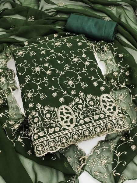 Seamless Green Original Georgette Salwar Suit with Zari Work and Matching Dupatta 