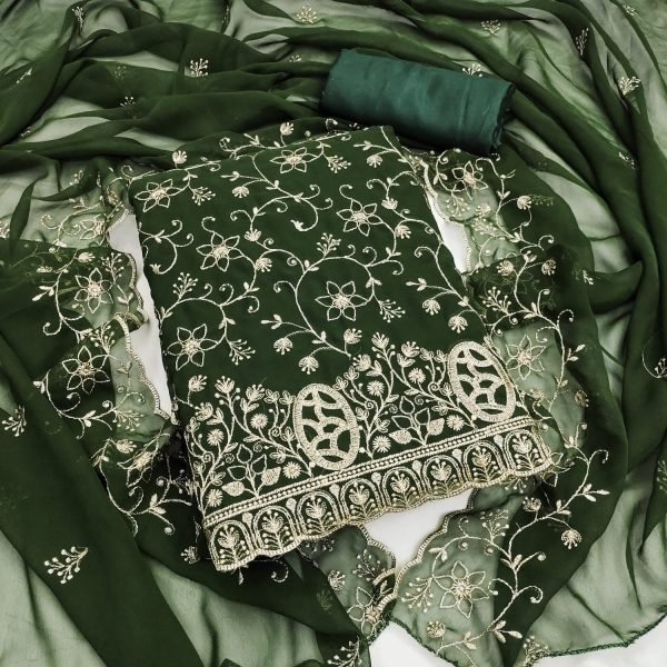 Seamless Green Original Georgette Salwar Suit with Zari Work and Matching Dupatta Color Set Matching Dress Material Wholesale