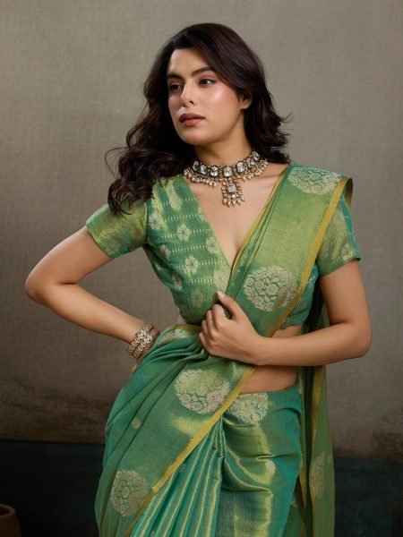 Seamless Green Women's Zari Tissue Silk Party Wear Saree Collection at Manufacturer  Silk Sarees Wholesale