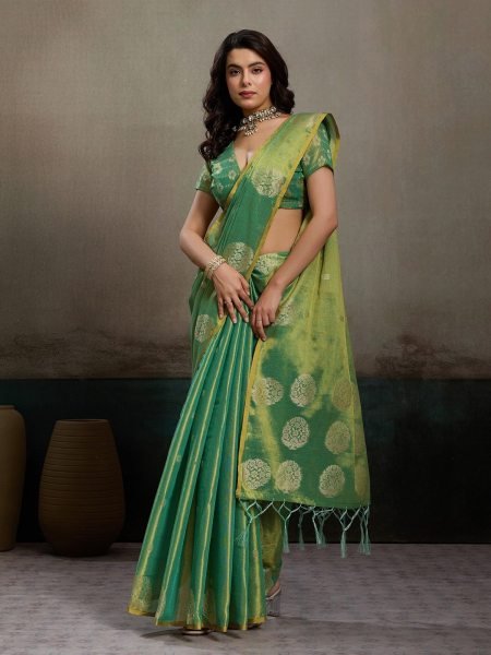 Seamless Green Women's Zari Tissue Silk Party Wear Saree Collection at Manufacturer  Silk Sarees Wholesale