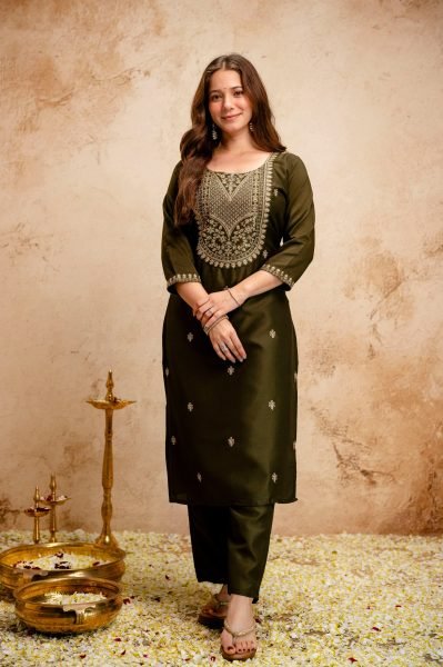 Seamless Mahendi Designer Kurti Set for Women Festive and Casual Wear Embroidery Kurtis 