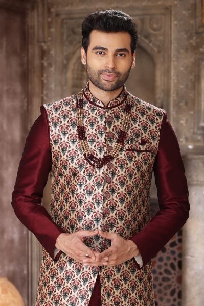 Seamless Maroon Men Ethnic Jacket Set for Wedding and Occasion Wear Kurta Pajama Wholesale