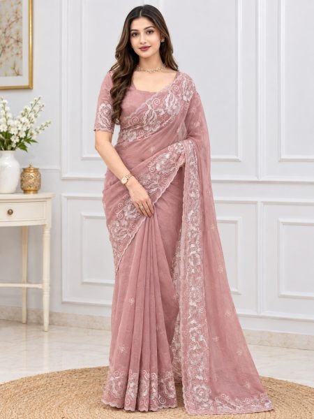 Seamless Mauve Designer Melbourne Silk Saree with Matching Blouse at Factory Price Sarees 