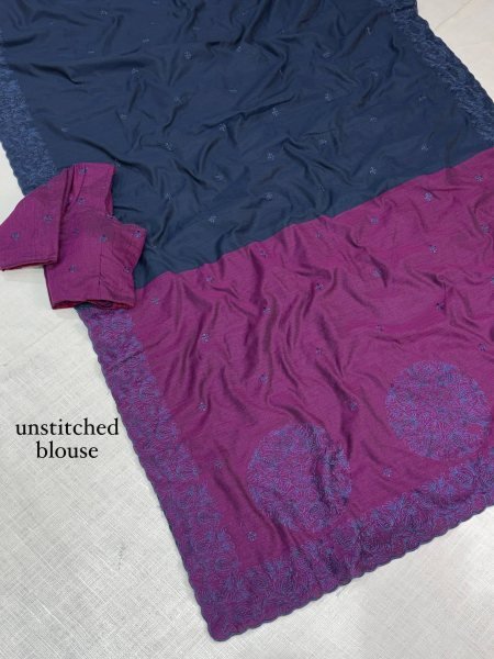 Seamless Navy Blue Designer Mul Cotton Saree with Jacquard Pallu and Running Blouse at Factory Price Cotton Sarees Wholesale