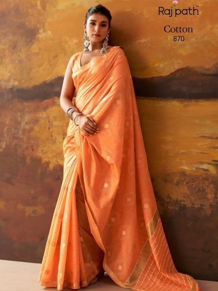 Seamless Orange Women's Woven Modal Cotton Saree with Matching Blouse Piece