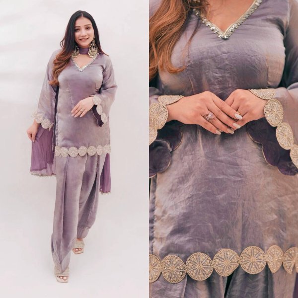 Seamless Purple Heavy Fandy Silk Top with Farshi Salwar and Dupatta Set Ready To Wear Collection