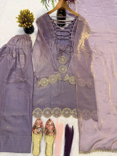 Seamless Purple Heavy Fandy Silk Top with Farshi Salwar and Dupatta Set Ready To Wear Collection