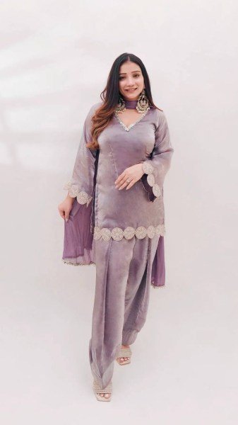Seamless Purple Heavy Fandy Silk Top with Farshi Salwar and Dupatta Set Ready To Wear Collection