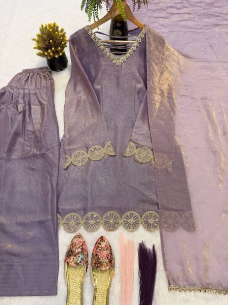 Seamless Purple Heavy Fandy Silk Top with Farshi Salwar and Dupatta Set Ready To Wear Collection