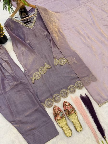 Seamless Purple Heavy Fandy Silk Top with Farshi Salwar and Dupatta Set Ready To Wear Collection