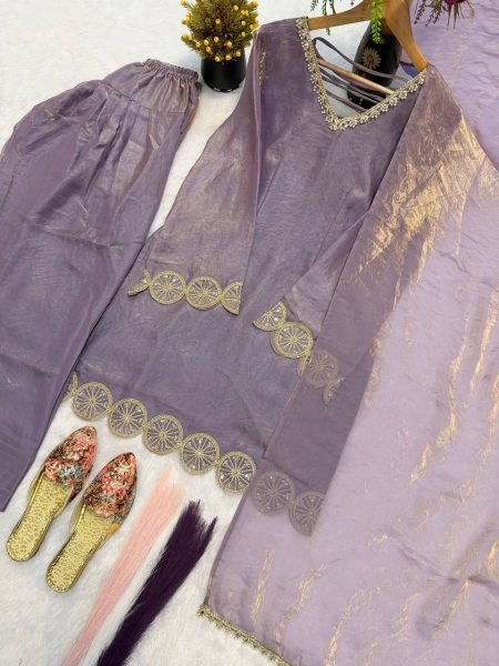 Seamless Purple Heavy Fandy Silk Top with Farshi Salwar and Dupatta Set Ready To Wear Collection