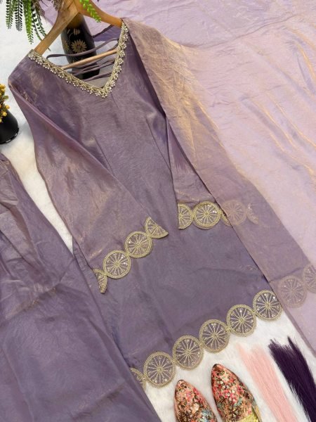 Seamless Purple Heavy Fandy Silk Top with Farshi Salwar and Dupatta Set Ready To Wear Collection