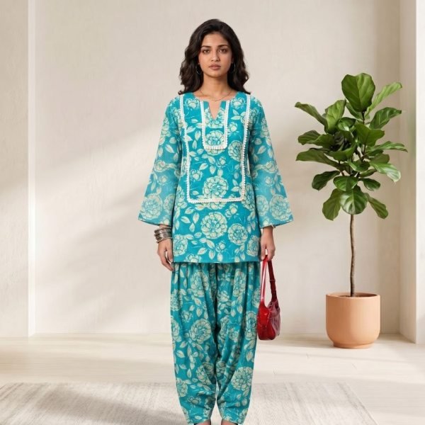 Seamless Sky Blue KIORA Brand Farshi Co Ord Set with Lace Border Design CO ORD Sets