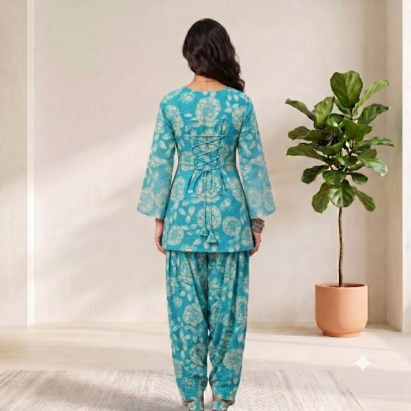 Seamless Sky Blue KIORA Brand Farshi Co Ord Set with Lace Border Design CO ORD Sets