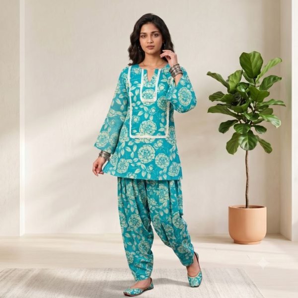 Seamless Sky Blue KIORA Brand Farshi Co Ord Set with Lace Border Design CO ORD Sets