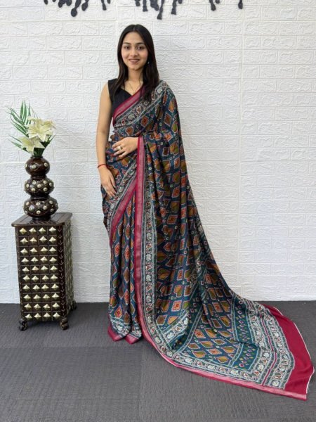 Seamless Teal Blue Mall Cotton Saree with Elegant Printed Design Printed Cotton Sarees Wholesale