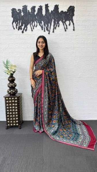 Seamless Teal Blue Mall Cotton Saree with Elegant Printed Design Printed Cotton Sarees Wholesale