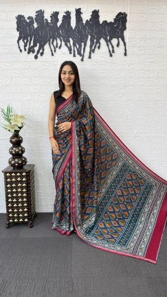 Seamless Teal Blue Mall Cotton Saree with Elegant Printed Design Printed Cotton Sarees Wholesale