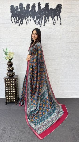 Seamless Teal Blue Mall Cotton Saree with Elegant Printed Design Printed Cotton Sarees Wholesale