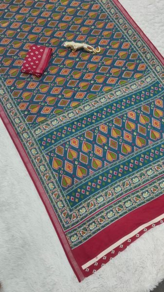 Seamless Teal Blue Mall Cotton Saree with Elegant Printed Design Printed Cotton Sarees Wholesale
