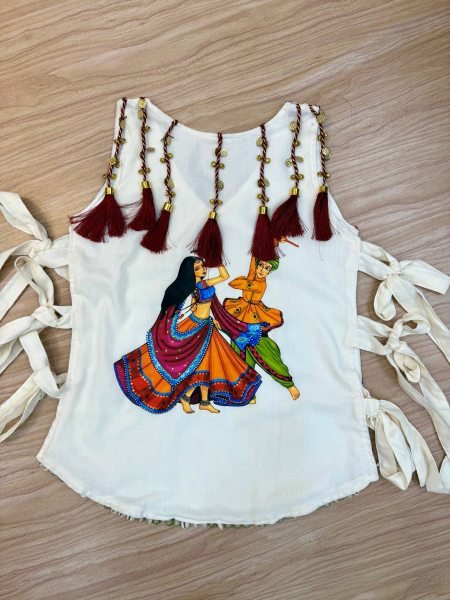 Seamless White Designer Pure Cotton Lehenga with Hand Print Work and Koti at Wholesale Rate Navratri Lehnega Choli