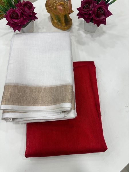 Seamless White Designer Soft Cotton Saree with Contrast Red Banglori Silk Blouse for Women Cotton Sarees Wholesale