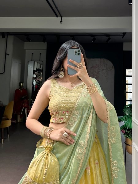 Seamless Yellow NC Moss Silk Lehenga with Sequins Thread Embroidery for Wedding Wear Designer Lehenga Choli