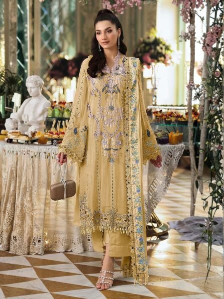 Seamless Yellow Wedding Wear Chiffon Suit with Heavy Embroidery and Cutwork at Wholesale Rate 
