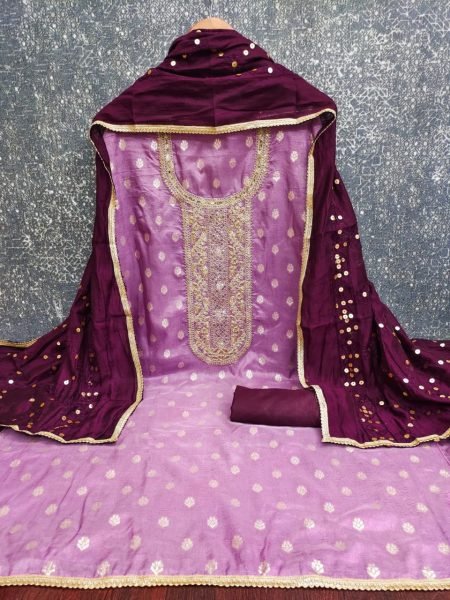 Seerat Purple Embroidered Full Sleeve Kurta with Trousers For Evening Wear Punjabi Dress Materials Wholesale