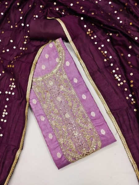 Seerat Purple Embroidered Full Sleeve Kurta with Trousers For Evening Wear Punjabi Dress Materials Wholesale