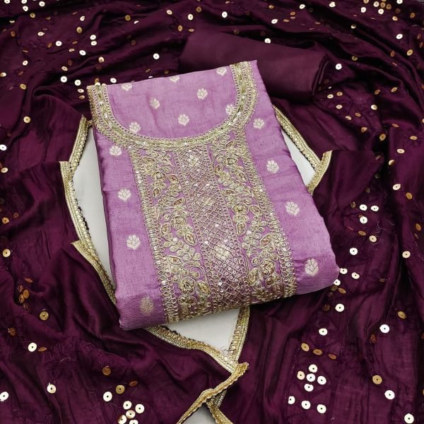 Seerat Purple Embroidered Full Sleeve Kurta with Trousers For Evening Wear Punjabi Dress Materials Wholesale