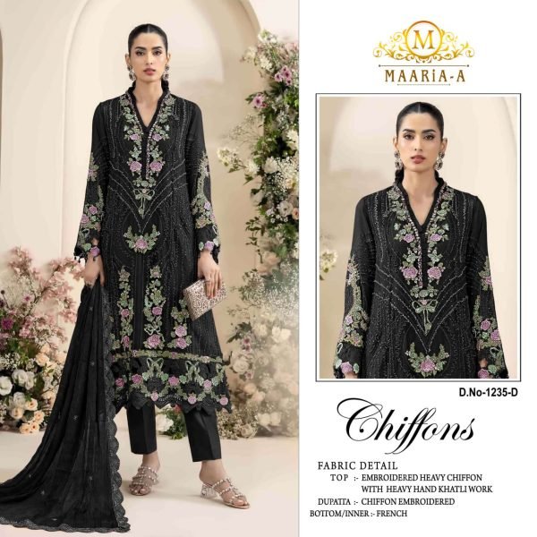 Semi Stitched Black Heavy Chiffon Suit with Khatli Work and Dupatta for Festival Pakistani Suits Wholesale