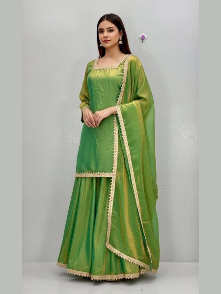 Serene Green Fendy Silk Embroidered Suit and Plazzo Set for 2025 Style 