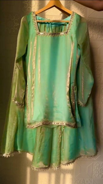 Serene Green Fendy Silk Embroidered Suit and Plazzo Set for 2025 Style Ready To Wear Collection