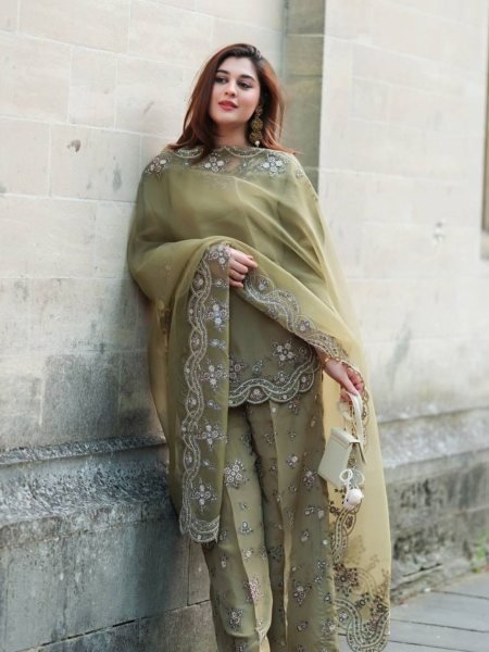 Sharara Luxe Edition French Crepe Silk Suit with Embroidery  & Tissue Dupatta Ready to Wear Ready To Wear Suit