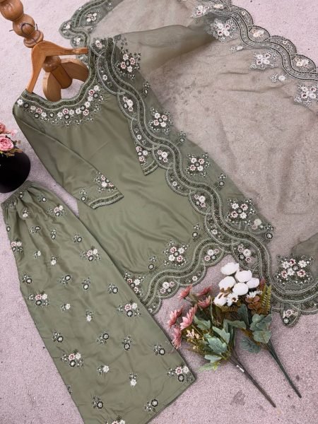 Sharara Luxe Edition French Crepe Silk Suit with Embroidery  & Tissue Dupatta Ready to Wear Ready To Wear Collection