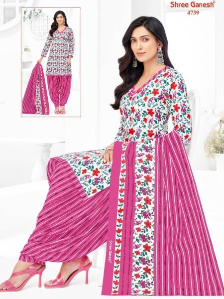 Sharee Ganesh Cotton Dress Material Set Unstitched 3 Piece for Daily Wear