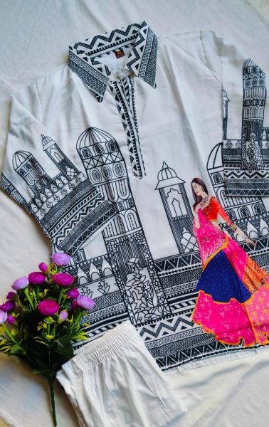 Sheher White Elegant Muslin Silk Co-ord Set with Rajasthani Art & Subtle Contrast CO ORD Sets