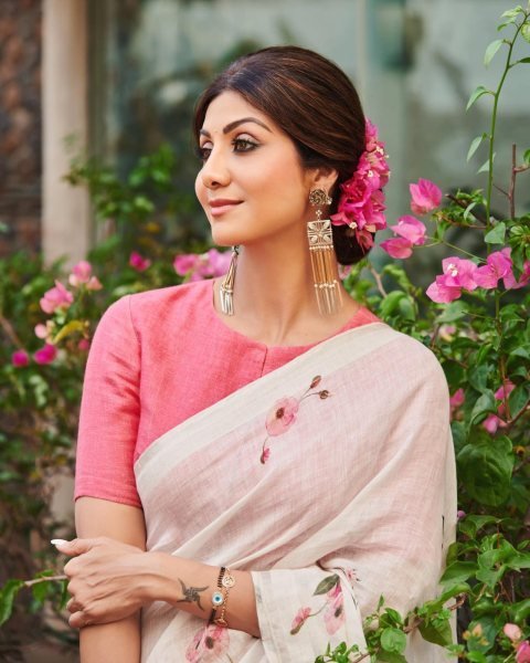 Shilpa Shetty Digital Print Linen Silk Saree Summer Best Offer Bollywood Fancy Sarees Wholesale