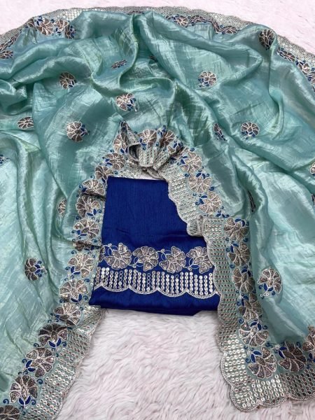 Shop Designer Gold Crush Saree with C-Pallu & Butta Work Party Wear Collection Embroidery Sarees Wholesale