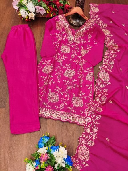Shop New Designer Embroidered Chinon Suit With  Sequence Embroidered Work Ready To Wear Collection